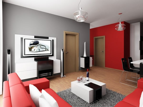 Wohnzimmer-rote Möbel,9