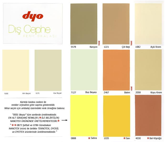Dyo Dış Cephe Renk Kartelası