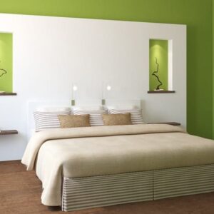 Yeşil ve beyaz yatak odası