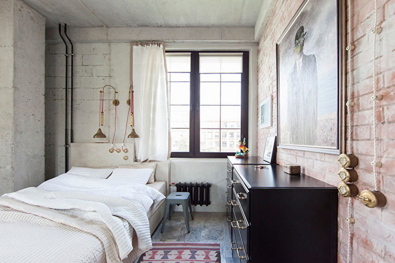 Helles Schlafzimmer im Loft-Stil: hervorragende Gestaltungsmöglichkeiten in hellen Farben (mehr als 100 Fotos)