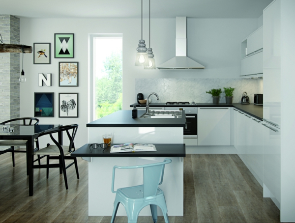 ada beyaz mutfak mobilyası duvar dekorasyonu resimleri ile modern mutfak