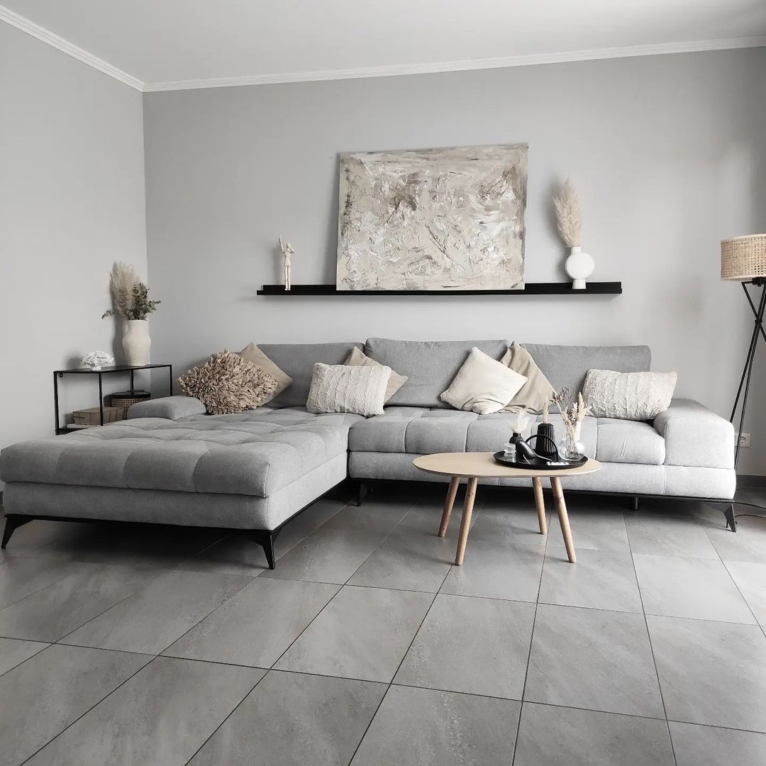 soggiorno grigio minimalista