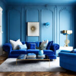 mavi renk ile boyanmış duvarlı Oturma Odası