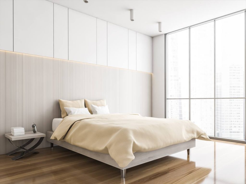 minimalist çift kişilik yatak odası