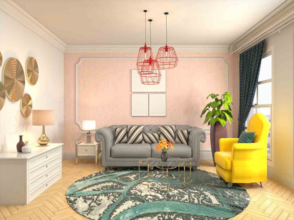 Wohnzimmer weiße Wand mit Rosa