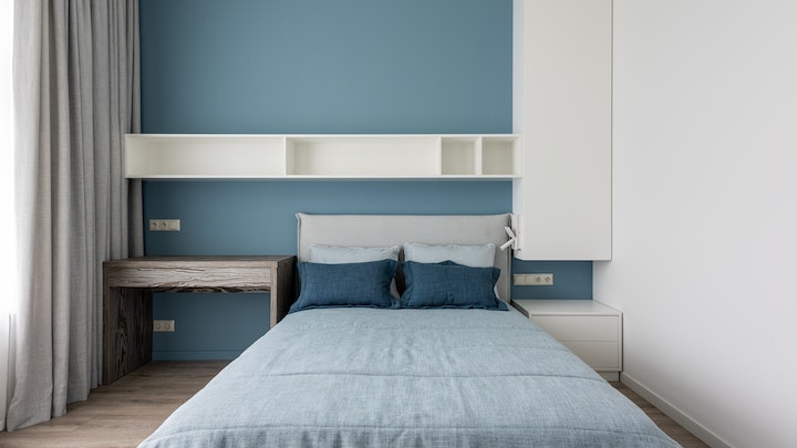 Schlafzimmerfarben-Blau-Weiß