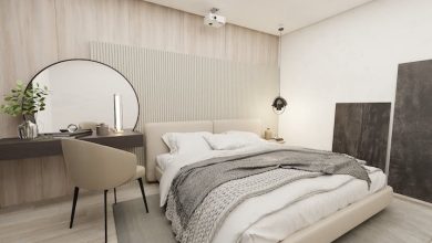 gri-beyaz-dekore edilmiş yatak odası