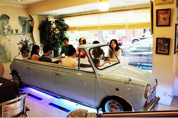 araba dekorasyonlu lokanta  5 Otomobil temalı ilginç bir restaurant dekorasyonu